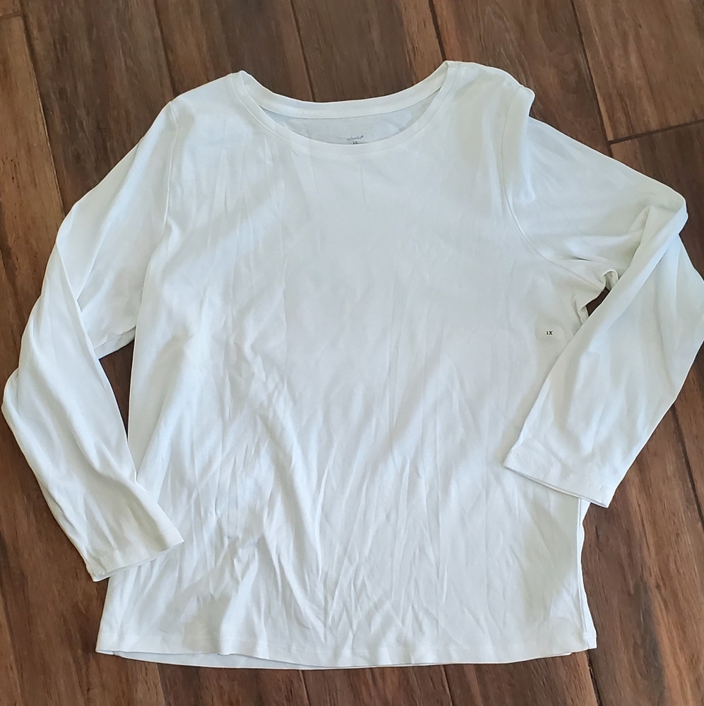 NWT CJ Banks Long Sleeve White Top  Size 1X /  16/18